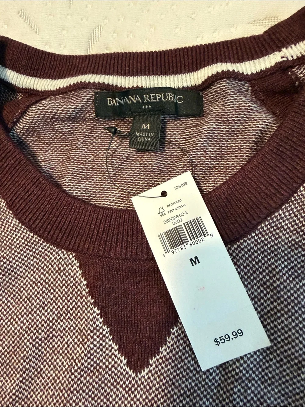 Banana Republic Men's Marled Plum and Burgundy Crewneck Sweater